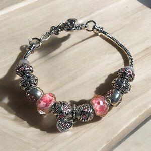 Elegant Pink and Silver Beaded Bracelet